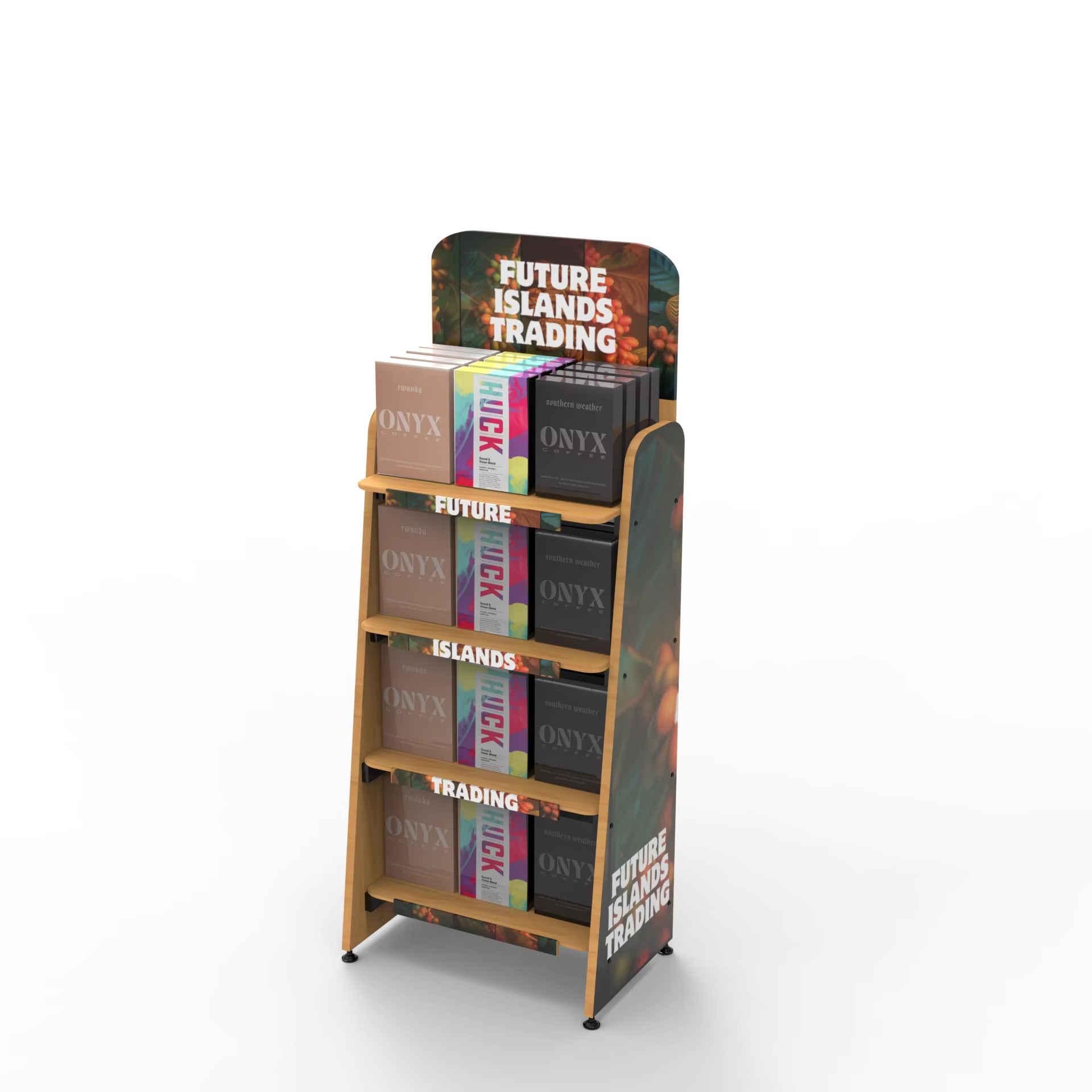 Apache Custom Wooden Single-Sided Coffee Display Stand Rack for Supermarket & Coffee Retail Store — view 1