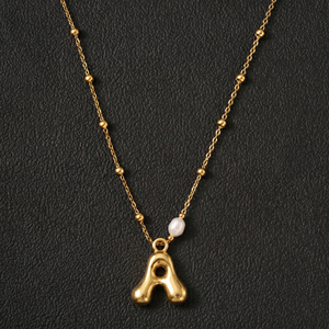 Collier personnalisé avec initiales DIY, 26 lettres en forme de bulles, pendentif en <span class=keywords><strong>perle</strong></span> d'eau douce naturelle, plaqué or 18 carats, acier inoxydable, perles à maillons en O - Product Image 3
