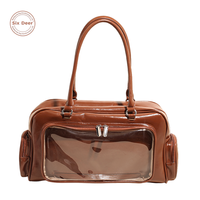 Sac à main personnalisé pour femme en cuir PU avec fenêtre transparente, style vintage, ton Maillard, grande capacité, sac à bandoulière pour dames