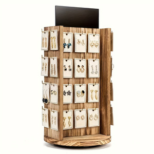 Wooden Earring And Necklace <b>Display</b> <b>Stand</b> Desktop Vertical <b>Rotating</b> Jewelry Organizer White Black Baked Finish 38x22 - Product Image 5