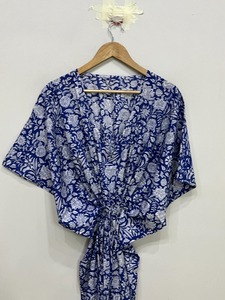 Caftán Corto de Seda Pura, Talla Única, Holgado y Cómodo para Cualquier Talla, Aproximadamente 47 Pulgadas, Proveedor de la India - Product Image 4