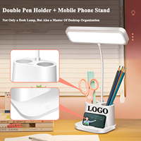 Lampe de bureau LED à intensité variable en continu avec 3 couleurs et double porte-stylo, lampe d'étude rechargeable USB 5V pour dortoir étudiant