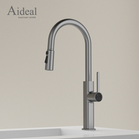 Robinet de cuisine monocommande gris anthracite avec douchette extractible double fonction, col de cygne en laiton, eau chaude et froide