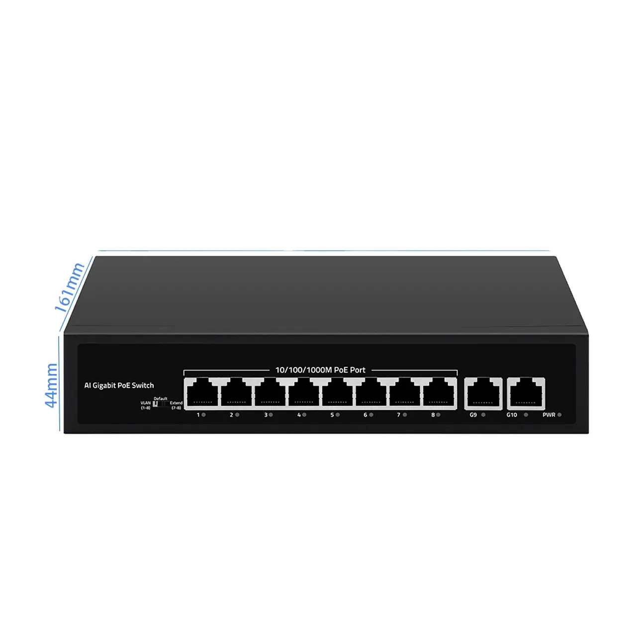 Fast 10/100/1000Mbps Switch 10 port poe Internet Switch support VLAN, Default and Extend modes