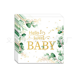 Ensemble de vaisselle de fête en feuilles d'eucalyptus Hello Sweet Baby, assiettes en papier, gobelets, serviettes, fournitures jetables pour baby shower - Product Image 2