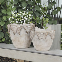 Lianda Pot de fleur en ciment fait à la main motif papillon intérieur extérieur grand petit Pot de plante carré décor à la maison jardin emballé Carton