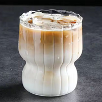 Tasse à café en verre en gros, verre borosilicate de haute qualité, 280 ml, résistant à la chaleur, tasse en verre à fleurs, mugs à crème glacée