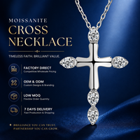 Collier pendentif classique en argent sterling 925 avec croix chrétienne et moissanite taille brillant rond, vente en gros avec certificat GRA