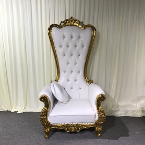 Sillas Trono para Bodas, Cumpleaños, Fiestas y Eventos, Sillas Trono del Rey y la Reina Doradas de Cuero Blanco con Marco Dorado - Product Image 2