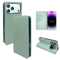 Étui portefeuille à rabat en PU grain litchi pour iPhone 15 à 18, style uni, avec fentes pour cartes, support et protection antichoc pour objectif surélevé