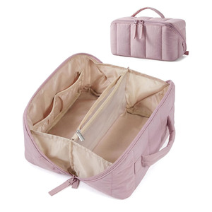 <b>Toiletry</b> Bag Rectangle Pink Zipper Closure U-shaped Design For Travel And Home <b>Storage</b> Solid Color - Product Image 1