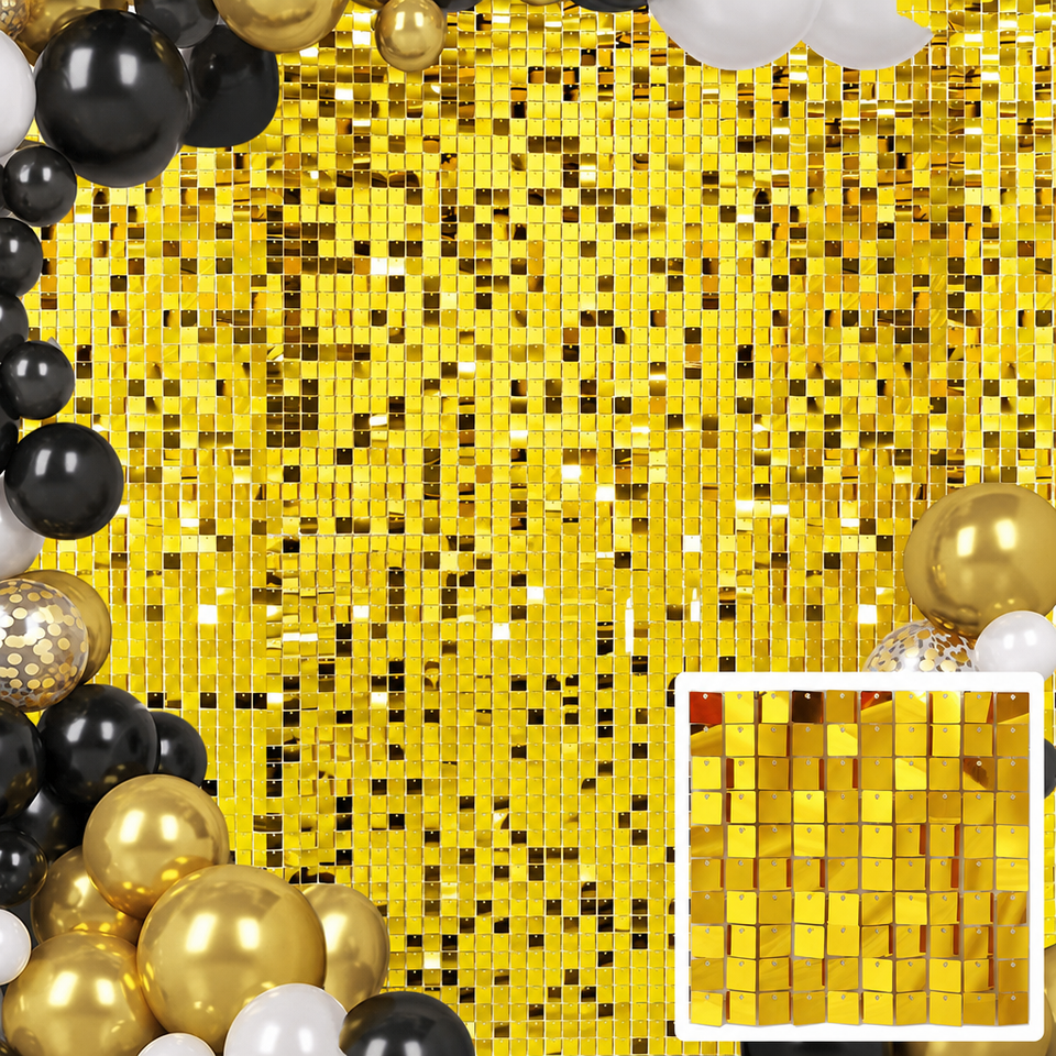 Gold Shimmer Effect 30*30cm Reusable 3D Shiny Square Sequin PVC Wall ...