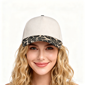 Oem ODM bán buôn tùy chỉnh hai tone Leopard Camo cấu trúc Mũ 5 Bảng điều chỉnh bông mũ bóng chày - Product Image 2