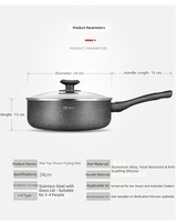 Poêle à frire antiadhésive en pierre Maifan de 24 cm, profonde, avec couvercle en verre, compatible avec les cuisinières à induction et à gaz, capacité de 3 L, résistante à la chaleur
