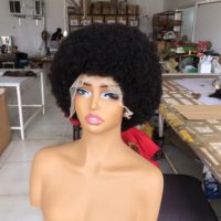 Perruque courte brésilienne en cheveux humains, style afro bouclé, avec dentelle HD, pré-plumée et nœuds blanchis pour femmes noires