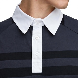 Polo en tricot rayé à manches longues pour homme, décontracté, boutonné, bleu foncé avec col blanc - Product Image 6