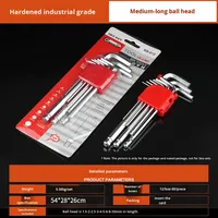 Juego de 9 Llaves Hexagonales de Acero al Cromo Vanadio Mate Extendidas, Llave en Forma de L con Cabeza Esférica Hexagonal de 90 Grados