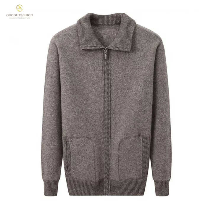 Guoou Winter 2023 100% Cashmere Sweater Men'S Cardigan Sweater Men'S Zip Polo Knit Cardigan