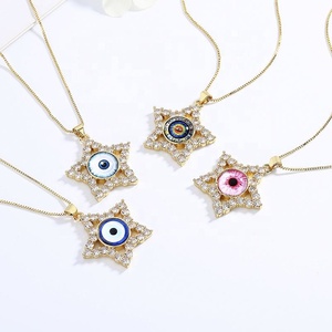 Chaîne de perles étoiles et yeux de démon en zircon pour la fabrication de bijoux, colliers plaqués or 18 carats, tendance, vente en gros - Product Image 2