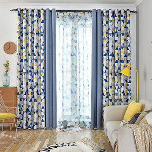 Tissu de rideau imprimé géométrique triangulaire 100% polyester, aspect <span class=keywords><strong>lin</strong></span>, filtrant la lumière, vendu <span class=keywords><strong>au</strong></span> <span class=keywords><strong>mètre</strong></span> - Product Image 3