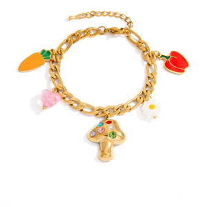 Bracelet en acier inoxydable avec breloque fruit, chaîne claviculaire couleur or 18 carats avec pendentif perle et pitaya, idéal pour un cadeau - Product Image 5