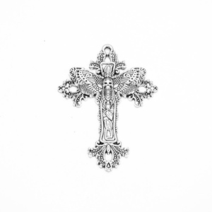 Colgante de Filigrana Gótica de Aleación de Zinc con Cruz de Mariposa de la Muerte, 51x37mm, Plata Antigua, para Collar de Halloween Temático de Brujería - Product Image 4
