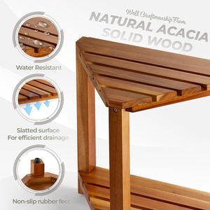 Caoxian Gancheng Bamboo Bathroom <b>Stool</b> 42cm Two Tier Storage Rack Natural <b>Wood</b> Color <b>Shower</b> And Toiletries Organizer - Product Image 4