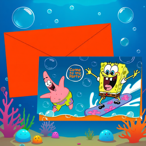 Invitations de fête Bob l'éponge, 6 pièces, 2 par sac, cartes de vœux - Product Image 3