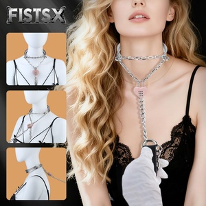 FISTSX Metal <b>Collar</b> with Leash <b>BDSM</b> <b>Collar</b> Bondage Gear Couples SM Role Play Game Sex Toys for Women Men - Product Image 4