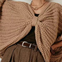 En gros Poncho en tricot épais uni pour femme, style cape, avec nœud frontal, manches chauve-souris, chaud pour l'hiver, cache-épaules, cardigan