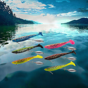 Esca Artificiale di Alta Qualità 130mm 34.6g 6 Colori <span class=keywords><strong>Occhi</strong></span> 3D in PVC Morbido Coda <span class=keywords><strong>a</strong></span> T Nuotante con Sonaglio per Pesca in Acqua Salata - Product Image 2