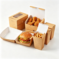 Boîte à emporter en papier kraft, personnalisée, pour hamburgers, poulet frit, frites, salades, emballage alimentaire jetable, résistant à l'huile