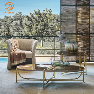 Table d'appoint moderne de luxe avec plateau à motif de cercles concentriques et structure en métal croisée cintrée, style Art Déco - Product Image 2