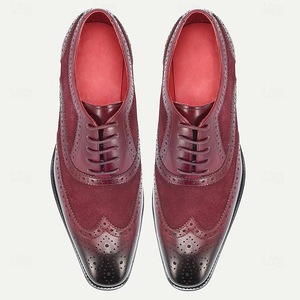 Chaussures Oxford en cuir pour hommes, en cuir de vache rouge, à talon bas, pour affaires, formelles, pour mariage, taille 38 à 47 - Product Image 3