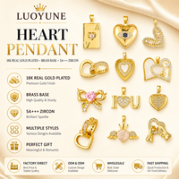 LUOYUNE Vente en gros de pendentifs cœur en laiton plaqué or 18 carats avec zircone cubique entrelacée, breloque d'amour pour cadeau d'anniversaire en gros
