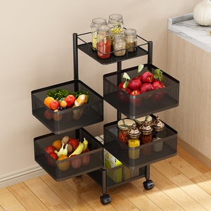Nieuw Product Opslag 4 Tier Vierkante Plank Keuken Fruit En Groente Rek Vierkante Roterende Trolley - Product Image 4