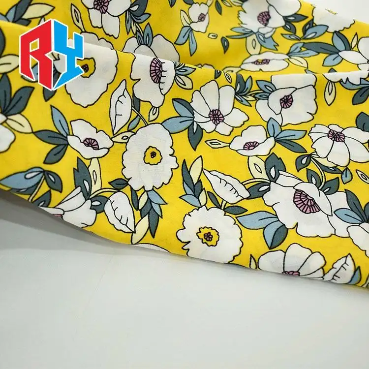 2023 kain Rayon cetak Afrika anyaman bunga kuning terang menerima cuci untuk garmen mode wanita