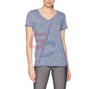 Camiseta de manga corta con cuello en V elástica informal para mujer, camisetas sin mangas de tela transpirable, ropa de Fitness para entrenamiento, gimnasio, ropa de Fitness - Product Image 3
