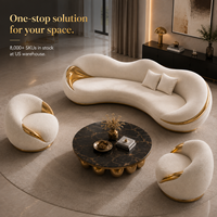 Canapé Bouclé Crème Capitonnée Courbe Moderne en Tissu Blanc pour Salon, Appartement, Mobilier Semi-circulaire, Ensemble de Canapés pour Hôtels