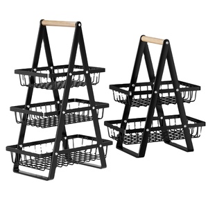 Multi-Tier Metal <b>Kitchen</b> Countertop Fruit Basket Rust-proof Fruis Vegetable <b>Storage</b> Rack with Square Wire Basket for Picnic - Product Image 1