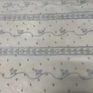 Wholesale lace fabric eyelet floral hand india all over thick allover soft white cotton embroidery fabrics