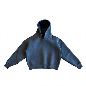 Sudadera con Capucha Negra para Hombre, Corte Holgado, Color Sólido, Tejido de Felpa, Estilo Casual para Otoño, Manga Larga - Product Image 2
