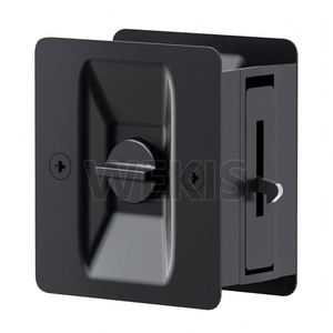 WEKIS en stock Serrure de porte coulissante carrée noire pour salle de bain avec loquet coulissant et poignée latérale, entraxe 60 mm, 3 clés - Product Image 1