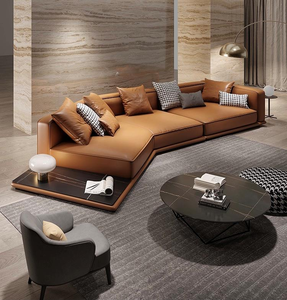 Sofá de sala de estar en forma de L Modular de diseño de gama alta moderno de cuero naranja minimalista italiano - Product Image 1