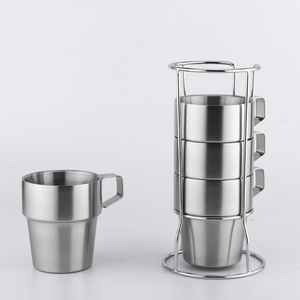 Set di Tazze da Caffè e Tè in Acciaio Inox a Doppia Parete Isolate e Impilabili con Manico e Supporto - Stile Europeo Portatile <span class=keywords><strong>per</strong></span> Feste - Product Image 6