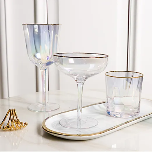 Multi Capacity Colorful Luxury Transparent Water Cup Drinking Set Bar Banquet Cocktail Wine Goblet Glass Cups