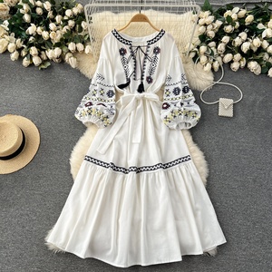 Nuovo ricamo ricamato manica lunga floreale abito <span class=keywords><strong>etnico</strong></span> donna abiti nazionali vestiti Vestidos - Product Image 3