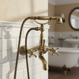 Robinetterie de Douche en Laiton Style Ancien Traditionnel, Double Poignée Chaud/Froid, Finition Brossée, Valve Céramique, Idéal Hôtels - Product Image 3