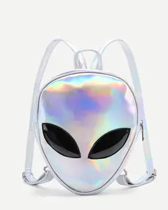 Alien Kawaii Holographic Backpack - Silver Satchel Faxu PU Shoulder Bag Space Girls School Pack