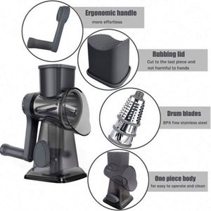 Kitchen Gadgets Multifunctional Hand-cranked <b>Vegetable</b> Slicer 3 Stainless Steel Blades Rotary Cheese Grater <b>for</b> Home Restaurant - Product Image 2